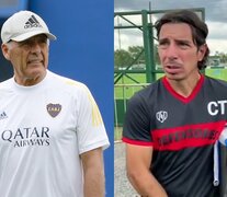 Miguel Russo, DT de Boca, y Gastón Esmerado, DT de Defensores.