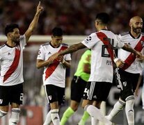 Festejo de River en la goleada 5-0 frente a Racing por la final de la Supercopa Argentina. (Fuente: AFP) (Fuente: AFP) (Fuente: AFP)