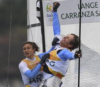 Cecilia Carranza y Santiago Lange, durante la épica conquista en Río 2016. (Fuente: NA) (Fuente: NA) (Fuente: NA)