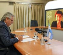 El presidente Alberto Fernández, en uno de los últimos encuentros por Zoom con la titular del FMI.  (Fuente: NA) (Fuente: NA) (Fuente: NA)