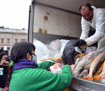 Con una feria frente al Congreso, pescadores artesanales organizados en la Unión de Trabajadores de la Economía Popular ofrecieron 12 toneladas de pescado fresco a 100 pesos el kilo, del productor al consumidor . (Fuente: Télam) (Fuente: Télam) (Fuente: Télam)