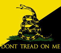 Uno de los símbolos de los libertarios. Bajo la serpiente se lee &amp;quot;Dont (sic) tread on me (No me pisotees)&amp;quot; y refiere a que el Estado no abuse de los ciudadanos.