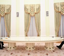 Separados por una larga mesa, Putin y Guterres negociaron cara a cara en Moscú. (Fuente: EFE) (Fuente: EFE) (Fuente: EFE)