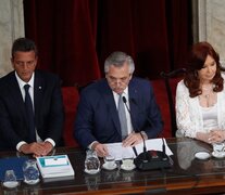 Sergio Massa, Alberto Fernández y Cristina Kirchner, las tres cabezas del Frente de Todos. (Fuente: Leandro Teysseire) (Fuente: Leandro Teysseire) (Fuente: Leandro Teysseire)