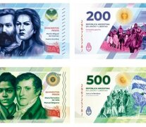 Los nuevos billetes, con las figuras de Azurduy y del Valle.