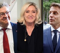 Las tres caras de la segunda vuelta en Francia: Jean-Luc Mélenchon, Marine Le Pen y Emmanuel Macron.