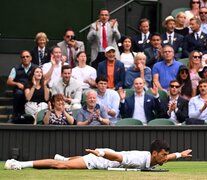 Djokovic festejó con avioncito en el césped de Londres. (Fuente: AFP) (Fuente: AFP) (Fuente: AFP)