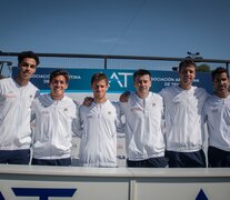 Cerúndolo, Báez, Schwartzman, el capitán Coria, Zeballos y Machi González (Fuente: Télam) (Fuente: Télam) (Fuente: Télam)