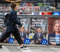 Propaganda electoral de Kristrsson y Andersson en Estoclomo. (Fuente: AFP) (Fuente: AFP) (Fuente: AFP)