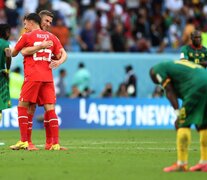 Suiza festeja el triunfo en el debut ante Camerún. (Fuente: NA) (Fuente: NA) (Fuente: NA)