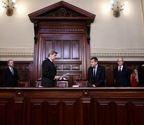 Mariano Recalde jura ante Rosatti, presidente de la Corte y del Consejo de la Magistratura. (Fuente: NA) (Fuente: NA) (Fuente: NA)