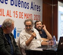 Daniel Míguez, Juan José Panno y Alejandro Apo durante la presentación del libro.