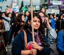 Anahí Benítez durante una marcha de estudiantes.