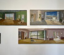 Serie de interiores apaisados de Carlos Masoch. Abajo: Conjunto de pinturas sobre papel, de Masoch.