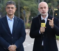 Jorge Macri y Horacio Rodríguez Larreta, durante un anuncio de campaña. 