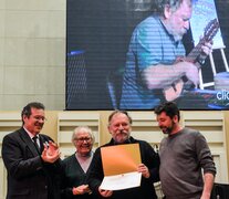 Goldman junto a Tristán Bauer, Adolfo Pérez Esquivel y Franco Vitali.  (Fuente: Sandra Cartasso) (Fuente: Sandra Cartasso) (Fuente: Sandra Cartasso)