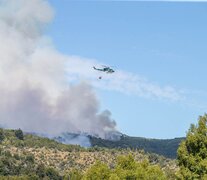 Dos aviones con capacidad de descarga de 3000 litros de agua cada uno se sumaron al trabajo de apagar las llamas. (Fuente: Télam) (Fuente: Télam) (Fuente: Télam)