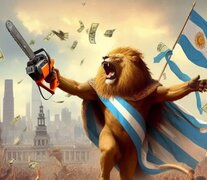 Milei llegó a la presidencia con imágenes creadas por IA como la de la foto, donde llueven dólares y la bandera argentina flamea. 