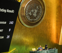 El resultado dela votación en la Asamblea de la ONU. (Fuente: AFP) (Fuente: AFP) (Fuente: AFP)