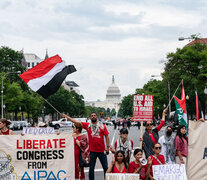 Manifestantes propalestina protestan frente al Capitolio. (Fuente: AFP) (Fuente: AFP) (Fuente: AFP)