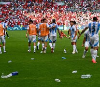 Las botellas que llovieron después del gol argentino, luego anulado (Fuente: AFP) (Fuente: AFP) (Fuente: AFP)