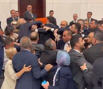 Pelea en el  Parlamento turco (Fuente: Captura de pantalla) (Fuente: Captura de pantalla) (Fuente: Captura de pantalla)