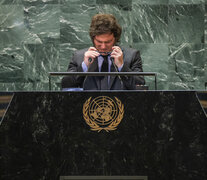 Javier Milei mientras dirige la palabra a la Asamblea General de la ONU. (Fuente: AFP) (Fuente: AFP) (Fuente: AFP)