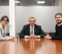 Gisela Marziotta y Matías Lammens en las oficinas de Alberto Fernández.