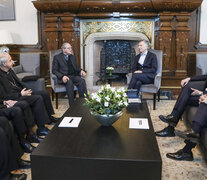 La comisión ejecutiva del Episcopado en le reunión con Macri y Marcos Peña. (Fuente: NA) (Fuente: NA) (Fuente: NA)