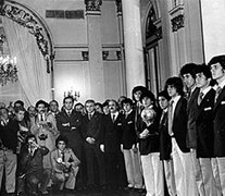 Videla les habla a los campeones de Mundial de Japón 1979.