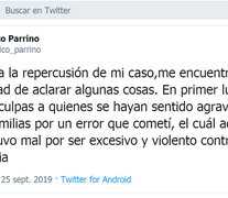 El texto que escribió Nicolás Parrino, el hincha sancionado.