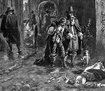 Imagen de la peste bubónica en las calles de Londres, 1665
