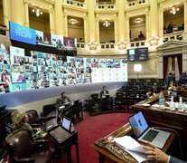 El recinto del Senado adaptado para sesionar a distancia. (Fuente: NA) (Fuente: NA) (Fuente: NA)