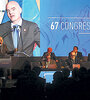 El presidente de la FIFA, Gianni Infantino, hablando durante el Congreso de la Conmebol en Chile.