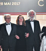 El equipo de Happy End en Cannes, encabezado por Haneke, Trintignant y Huppert. (Fuente: AFP)