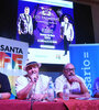 Fertonani, productor del show, el músico Carughi y los funcionarios Tejeda y Ríos.