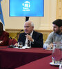 Bullrich con Lifschitz y Pullaro en la conferencia que dieron ayer en Rosario