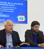 El gobernador Lifschitz y el ministro Pullaro, en conferencia de prensa.