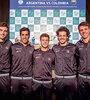 El equipo argentino de Copa Davis: Pella, González, Schwartzman, Zeballos y el capitán Gaudio.