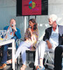 Carlos Gamerro, Patrick Boucheron y Jean-Philippe Uzan, junto al moderador Alejandro Katz y la traductora A. Blanco.