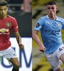 Greenwood, del United, y Foden, del City. (Fuente: AFP)