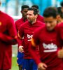 Messi se sumó al resto del plantel en el entrenamiento matutino del Barcelona. (Fuente: Prensa Barcelona)