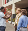 El director Frances Annan con Daniel Webber y Daniel Radcliffe.