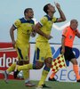 Novaretti tras el festejo del primer y único gol del partido. (Fuente: Fotobaires)