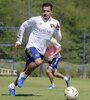 Carlos Tevez, durante un entrenamiento con el plantel. (Fuente: Télam)