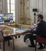 El presidente de Francia participando de la reunión virtual. (Fuente: AFP)