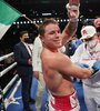 El festejo del Canelo Alvarez ante el turco Yildirim. (Fuente: AFP)