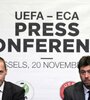 Aleksander Ceferin, presidente de la UEFA, y Andrea Agnelli, líder de la Asociación de Clubes Europeos (ECA). (Fuente: AFP)