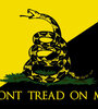 Uno de los símbolos de los libertarios. Bajo la serpiente se lee "Dont (sic) tread on me (No me pisotees)" y refiere a que el Estado no abuse de los ciudadanos.