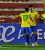 Lucas Paquetá celebra el primer tanto de Brasil en la altura de La Paz (Fuente: AFP)